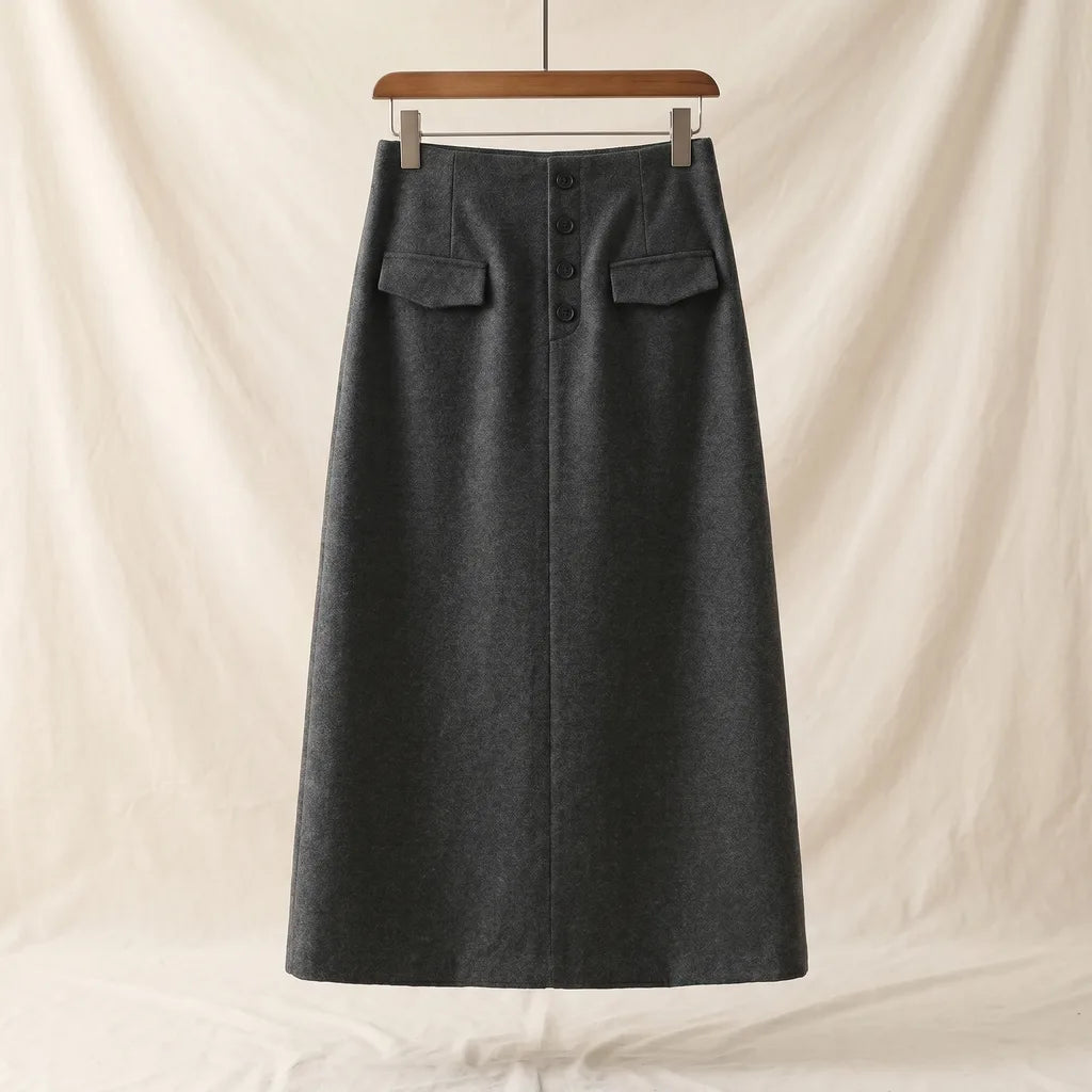Fibie Back Slit Skirt - Color:Gray;Size:S