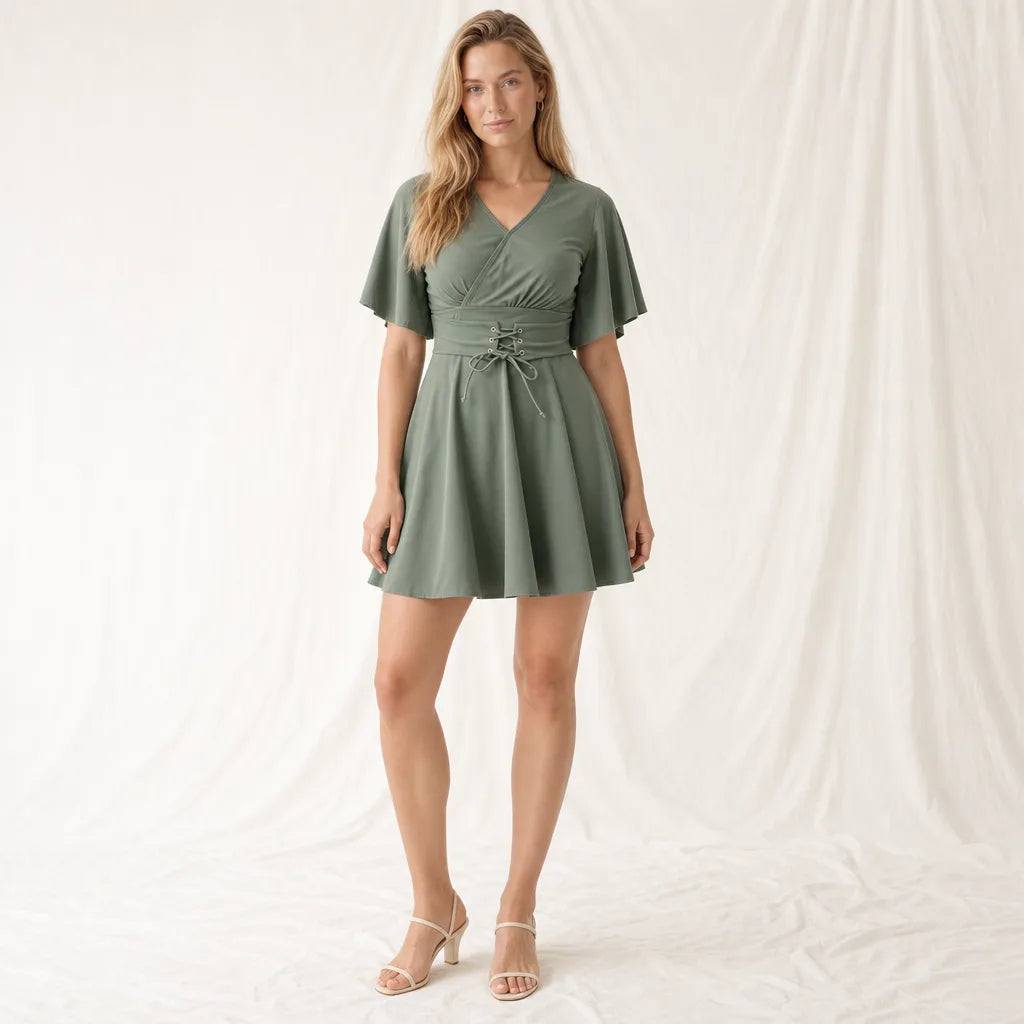 Fiona Curve Dress - Color:Green;Size:L