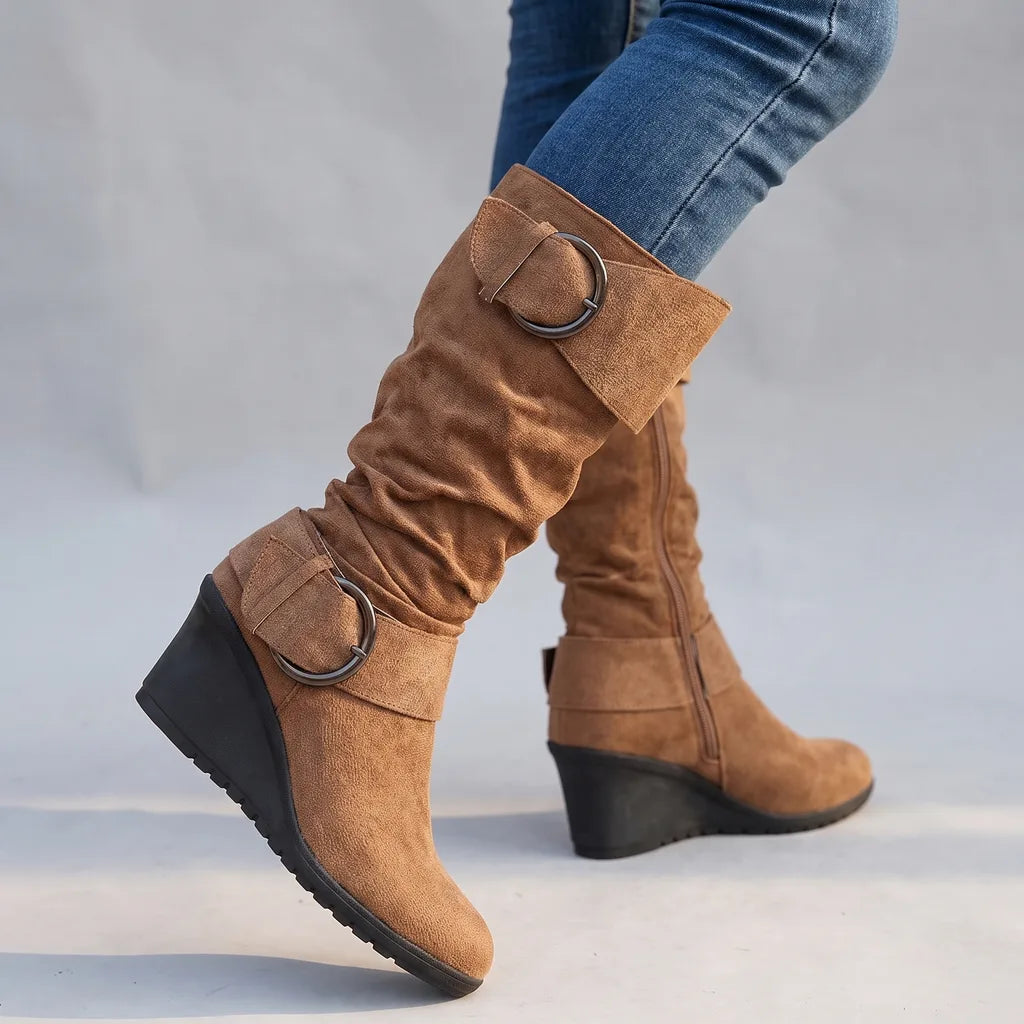 Frances  | Women's Orthopaedic Buckle Boots  - Color:Brown;Size:36