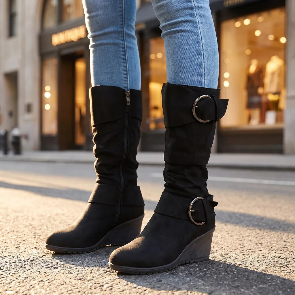 Women's Black Margaux Slouch Wedge Boots