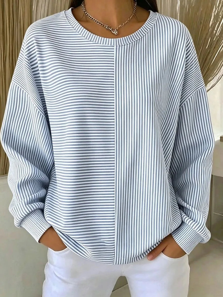 Francesca | Women's Relaxed Striped Jumper - Size:XS;Color:Blue