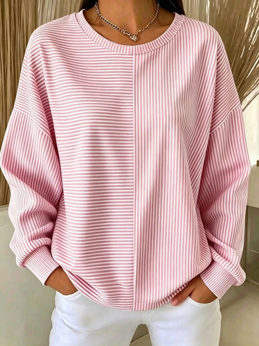 Francesca | Women's Relaxed Striped Jumper - Size:XS;Color:Pink