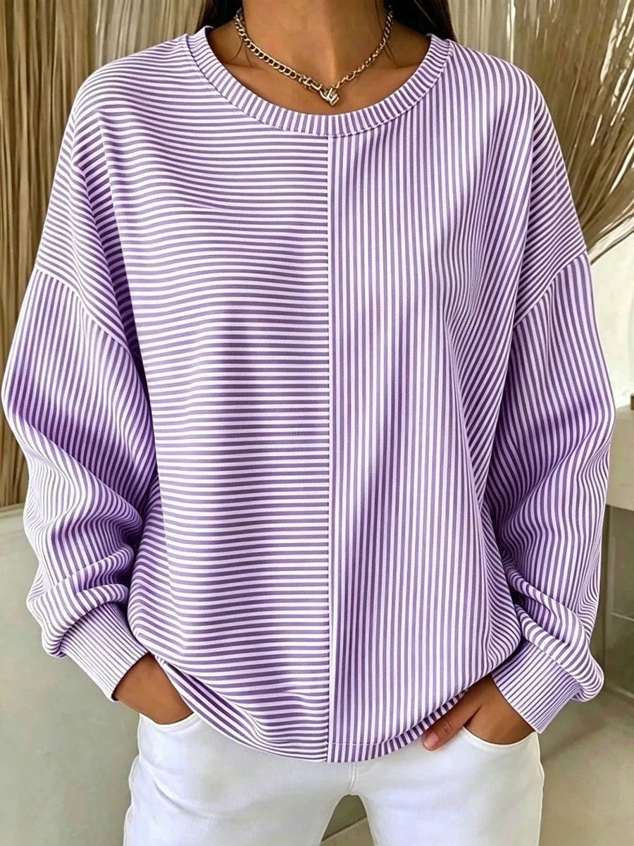 Francesca | Women's Relaxed Striped Jumper - Size:XS;Color:Purple