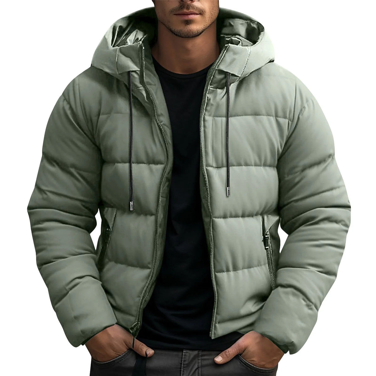 Frazer | Men's Hooded Puffer Winter Jacket - Color:Army Green;Size:XS