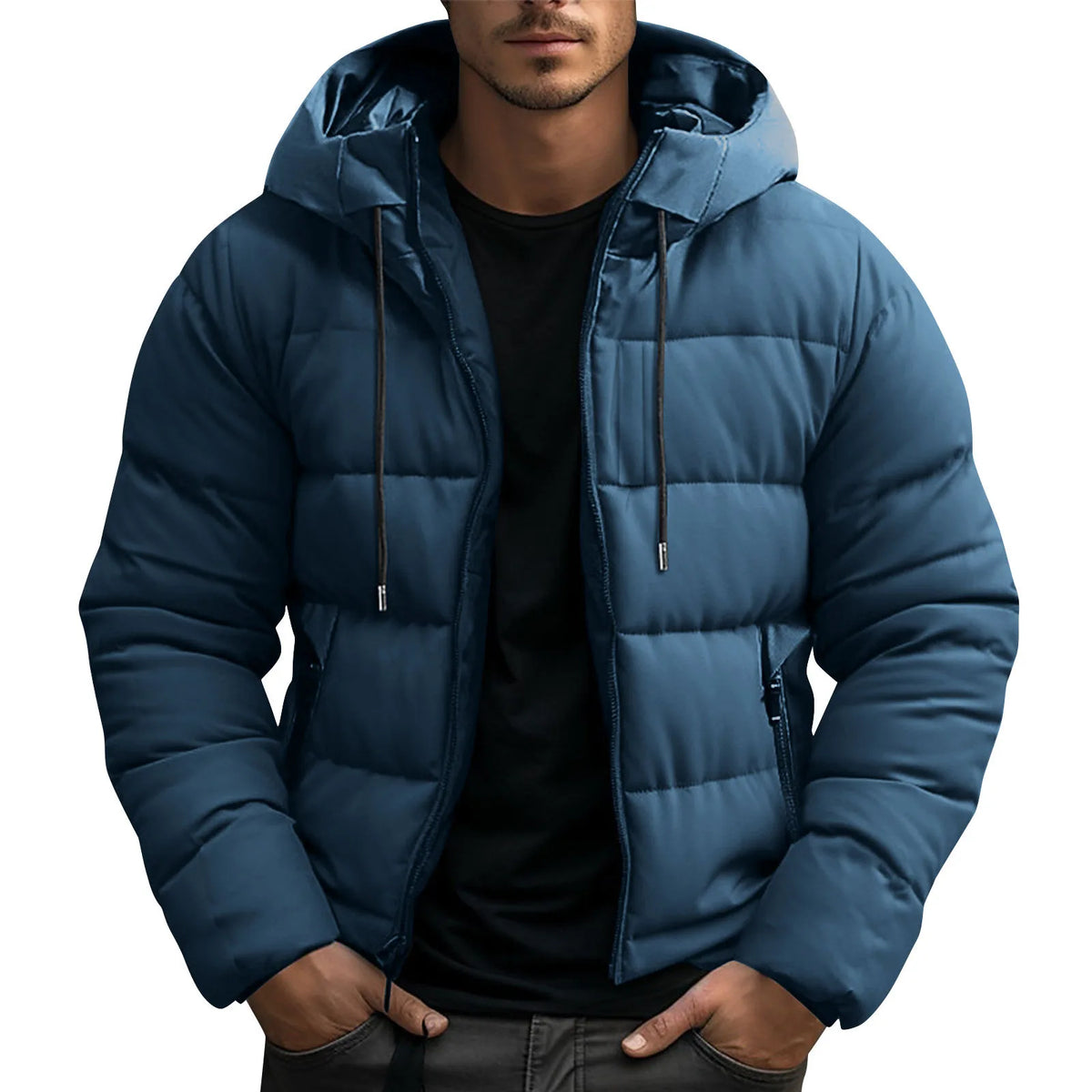 Frazer | Men's Hooded Puffer Winter Jacket - Color:Blue;Size:XS