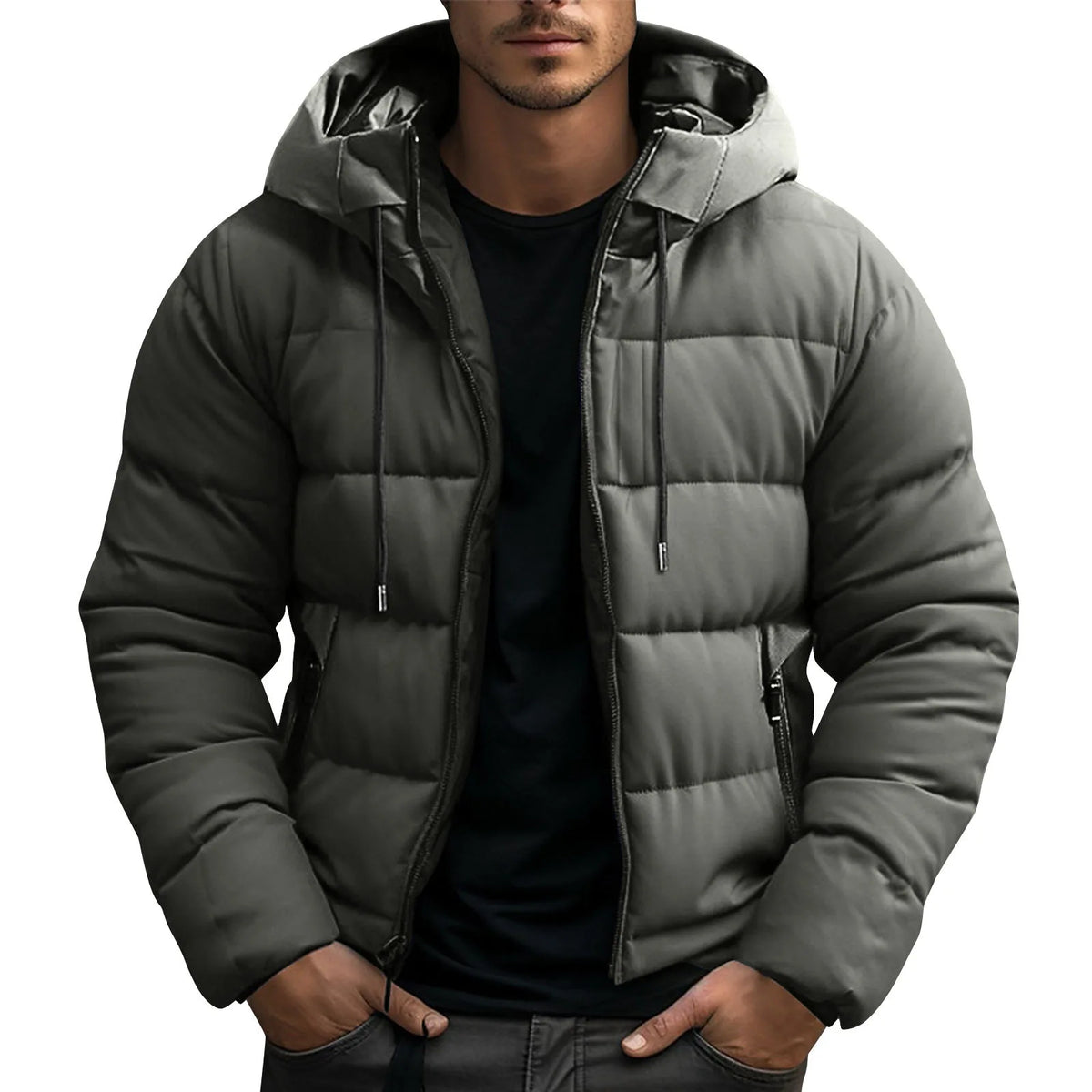 Frazer | Men's Hooded Puffer Winter Jacket - Color:Gray;Size:XS
