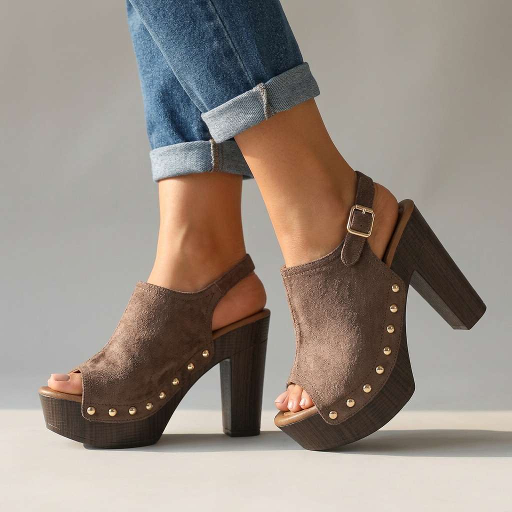 Vanessa | Womens Suede Open Toe Block Heels