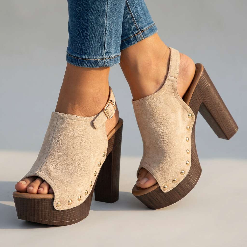 Vanessa | Womens Suede Open Toe Block Heels