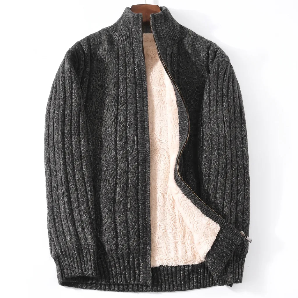 Fremont | Men's Fleece-Lined Knitted Cardigan - Color:Dark Gray;Size:XS
