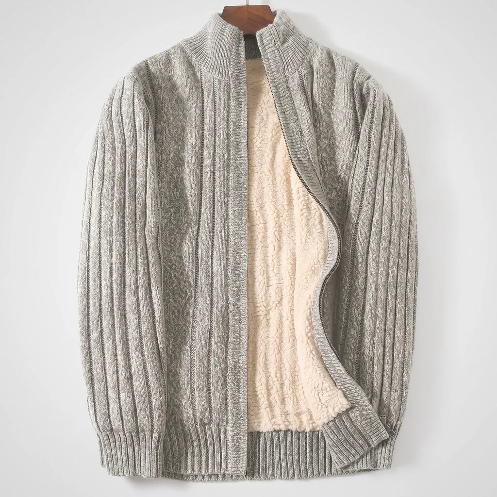Fremont | Men's Fleece-Lined Knitted Cardigan - Color:Grayish Gray;Size:XS