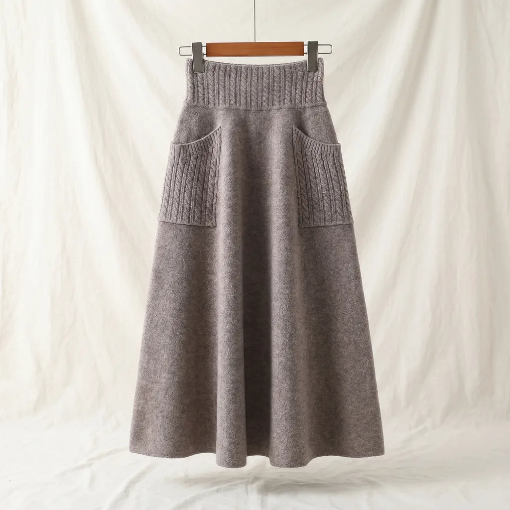 Gabbie Pocket Knit Skirt - Color:Beige;Size:S