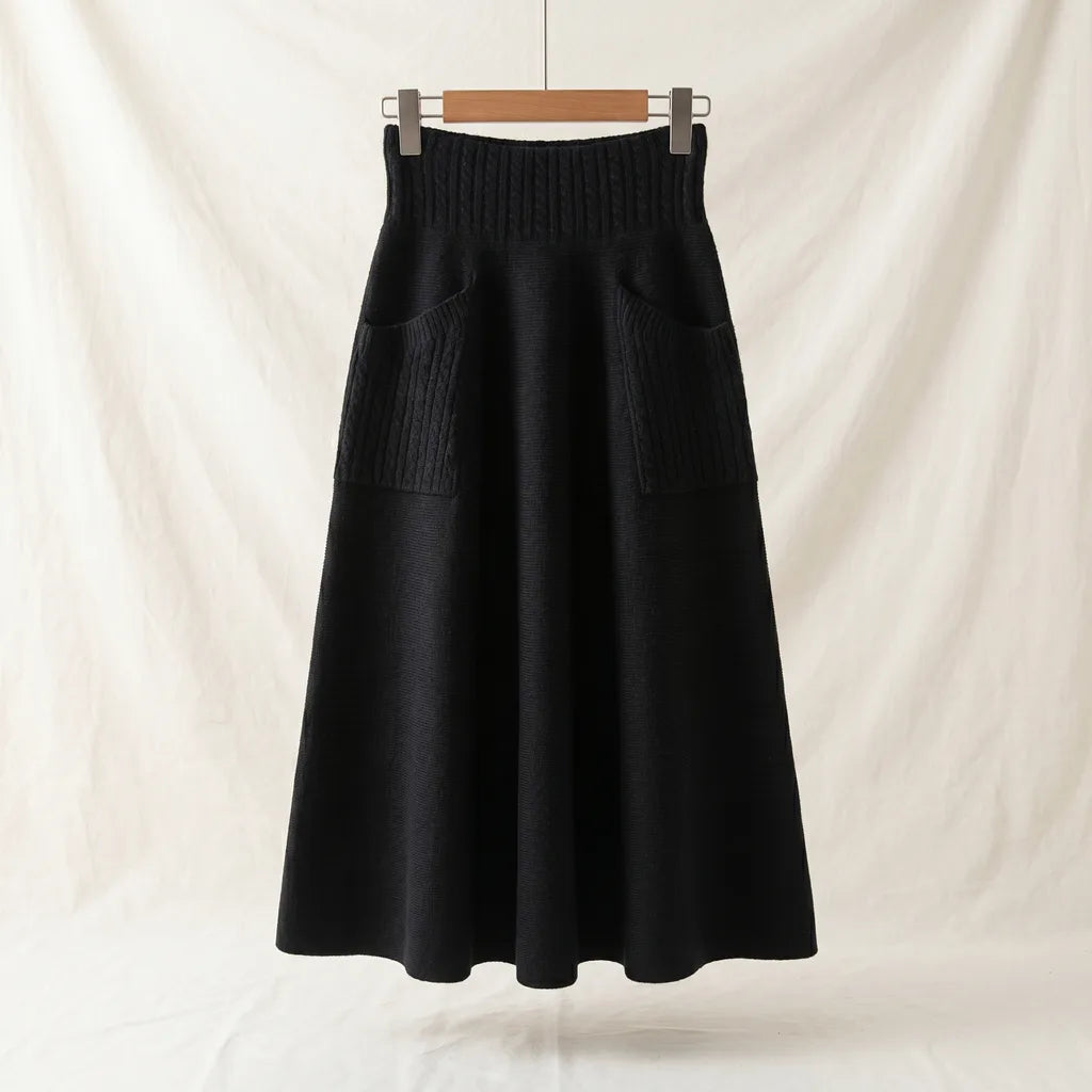 Gabbie Pocket Knit Skirt - Color:Black;Size:S
