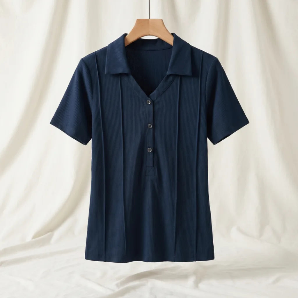 Gemma Cotton Collared Blouse - Color:Blue;Top Size:XS