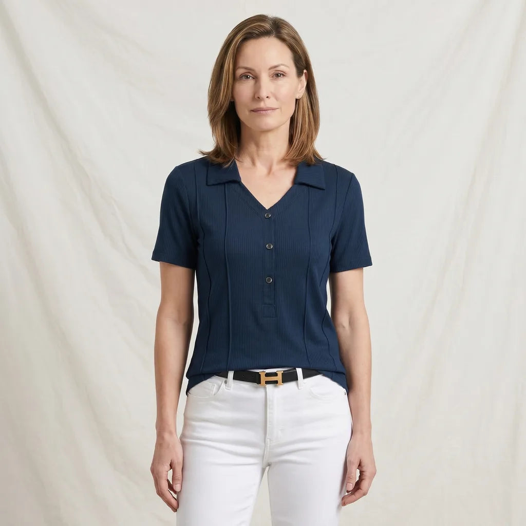 Women's Blue Gemma Cotton Collared Blouse