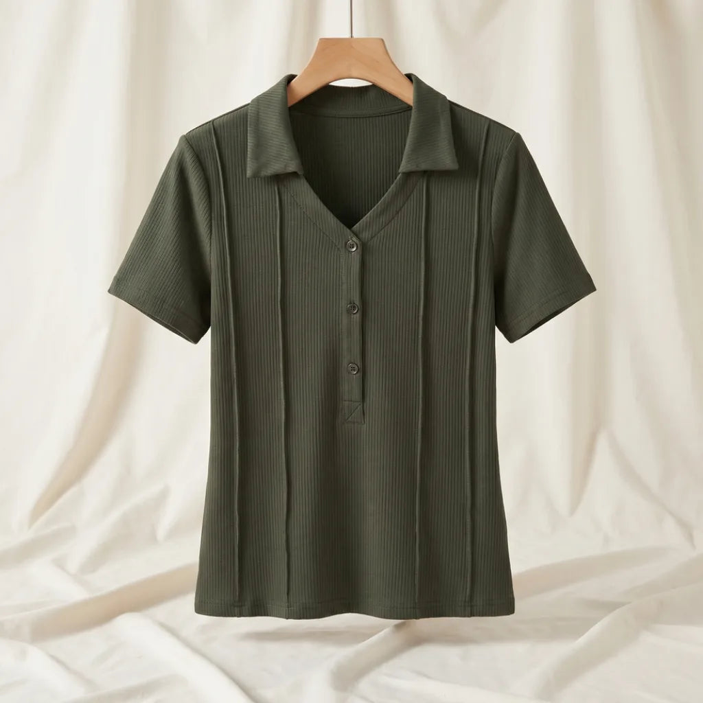 Gemma Cotton Collared Blouse - Color:Olive Gray;Top Size:XS