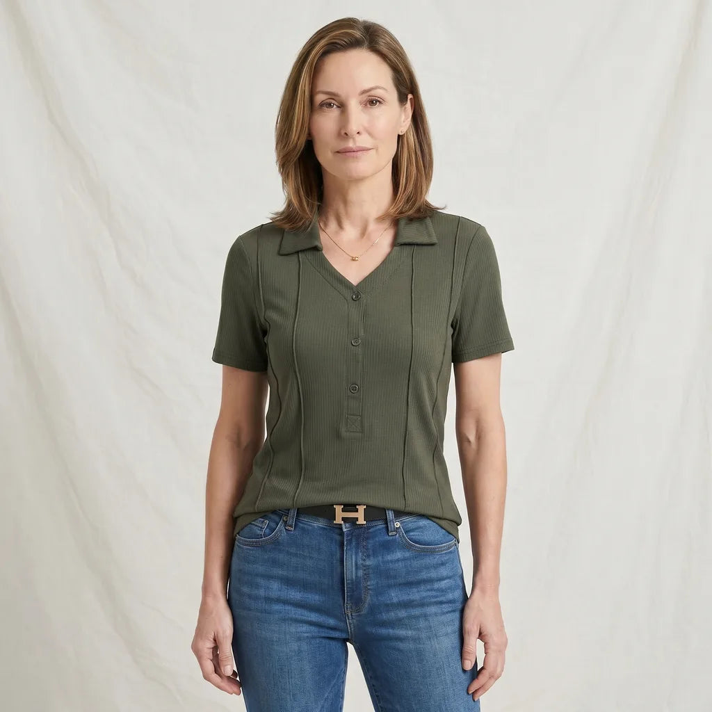 Women's Olive Gray Gemma Cotton Collared Blouse
