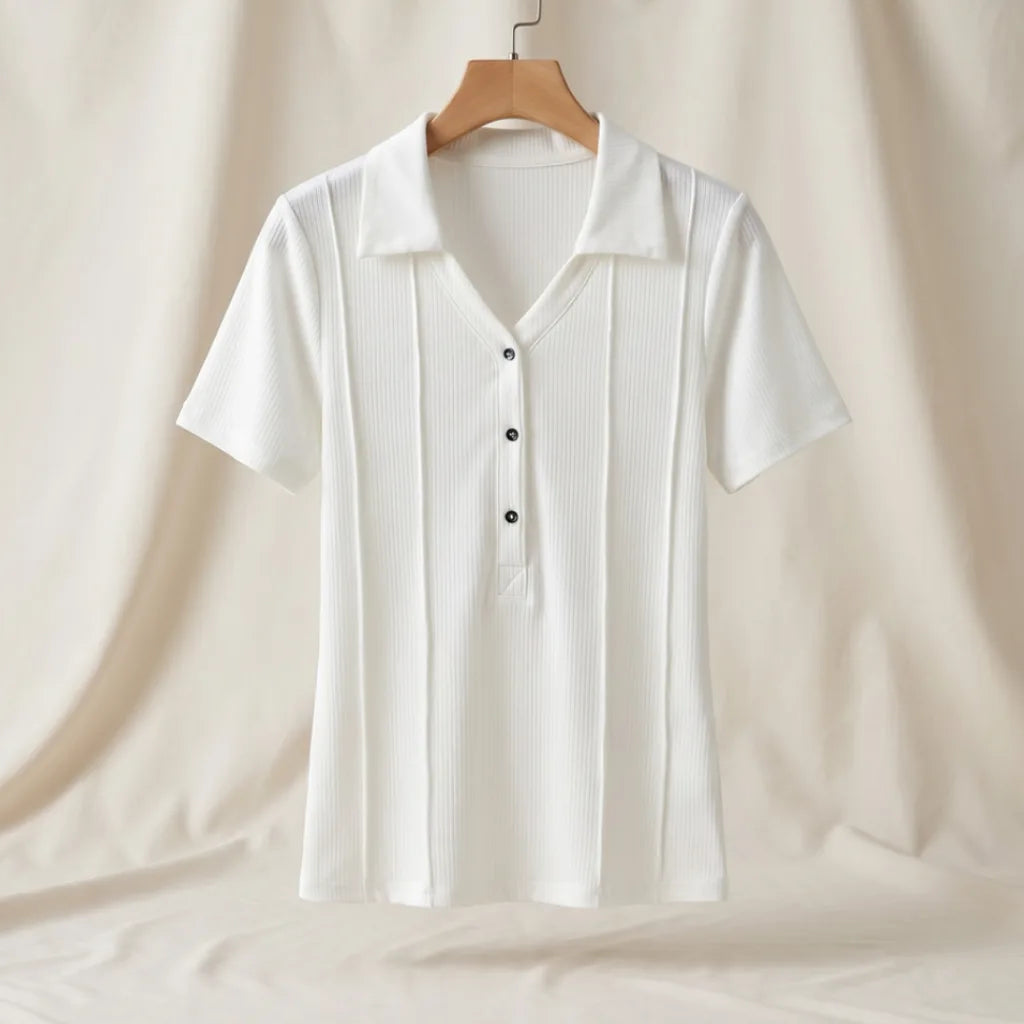 Gemma Cotton Collared Blouse - Color:White;Top Size:XS