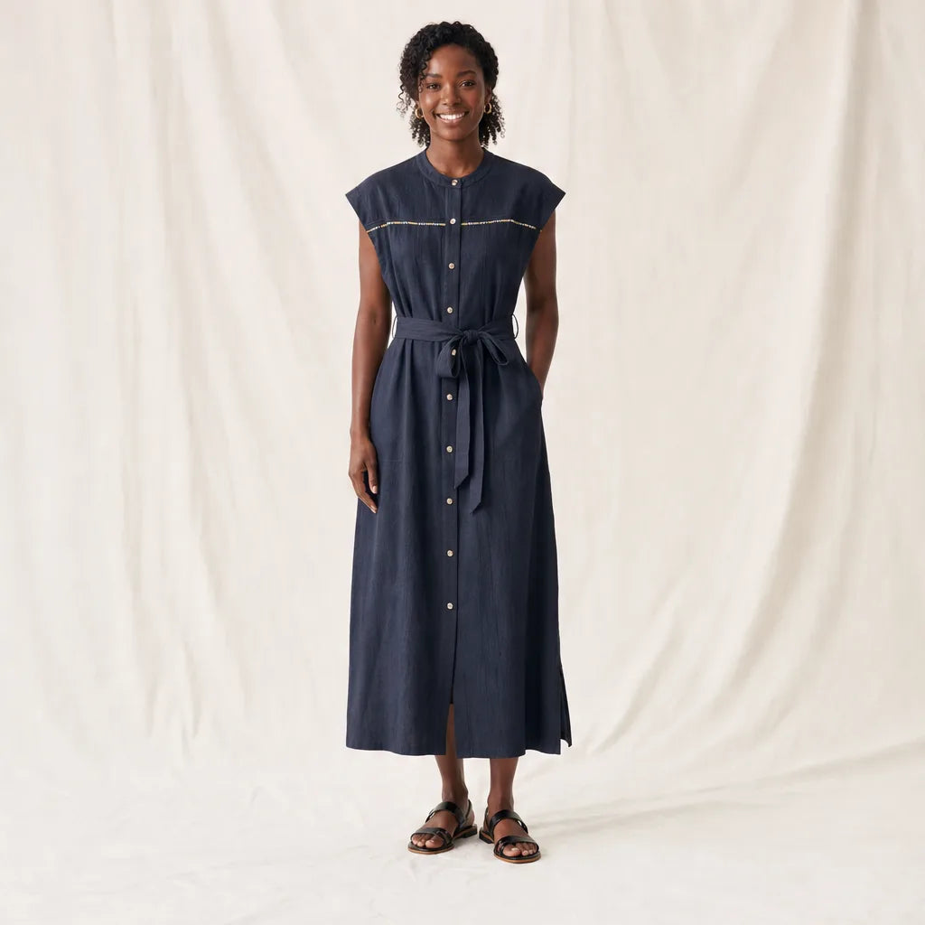 Gemma Linen Shirt Dress - Color:Black;Size:S