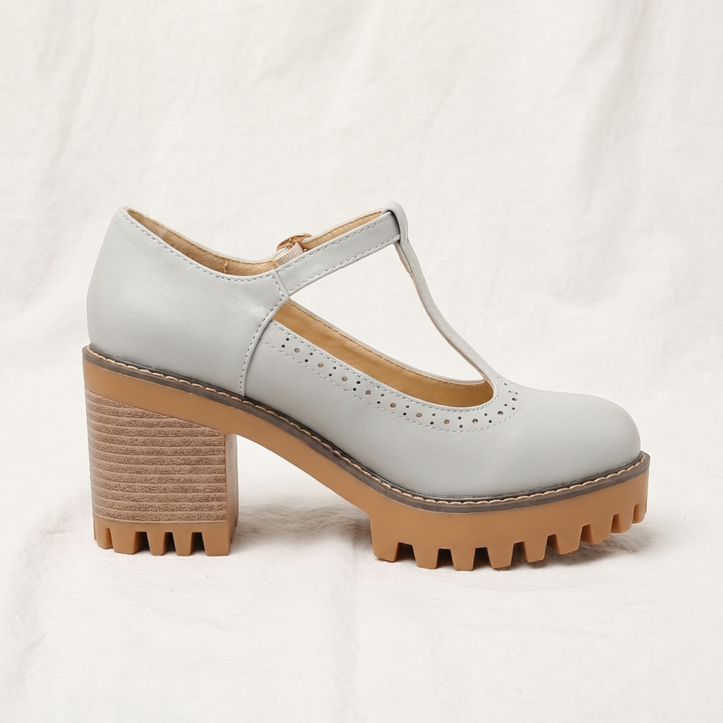 Jasmine | Womens Chunky T Strap Mary Jane Heels