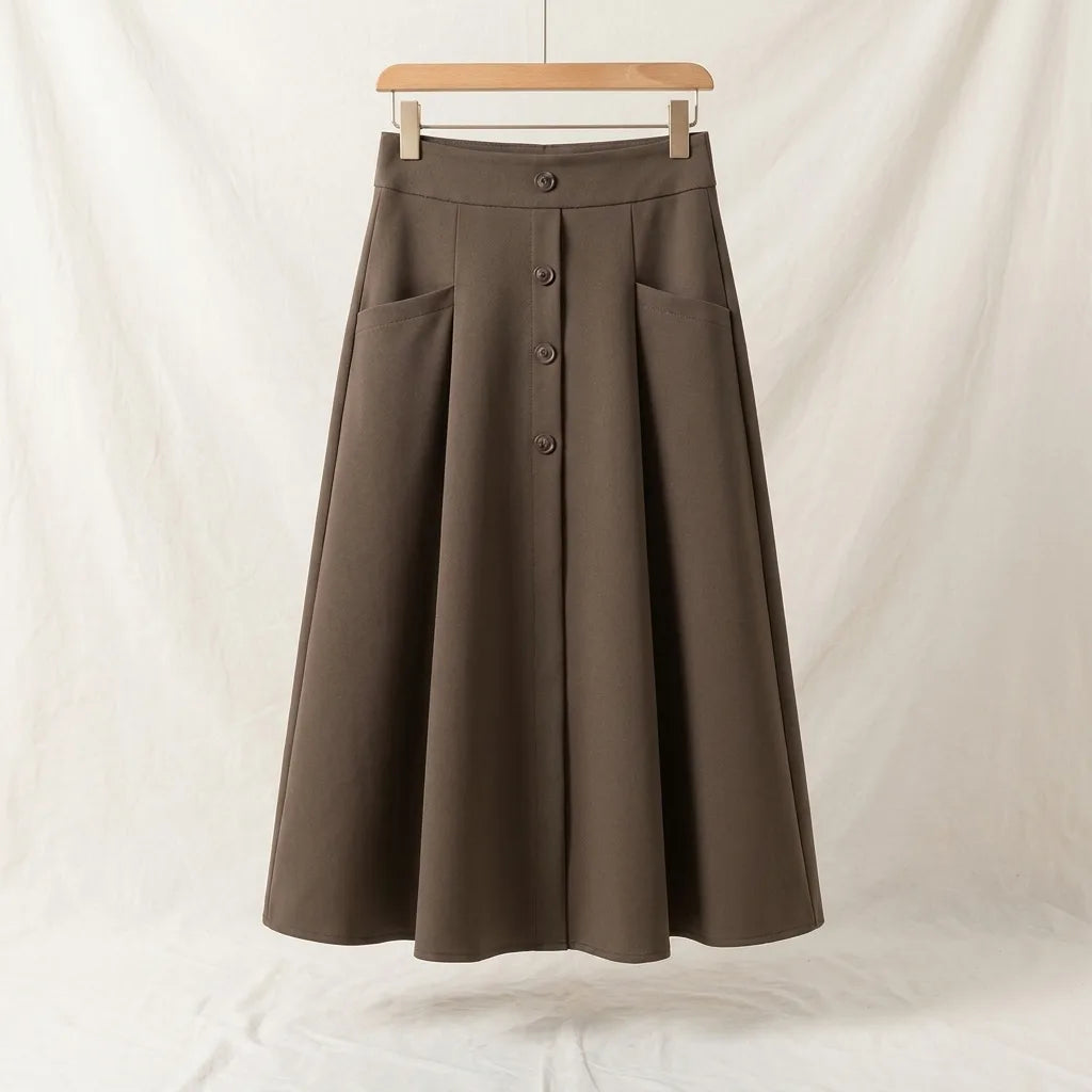 Women's Brown Genevieve Pleated A-Line Skirt