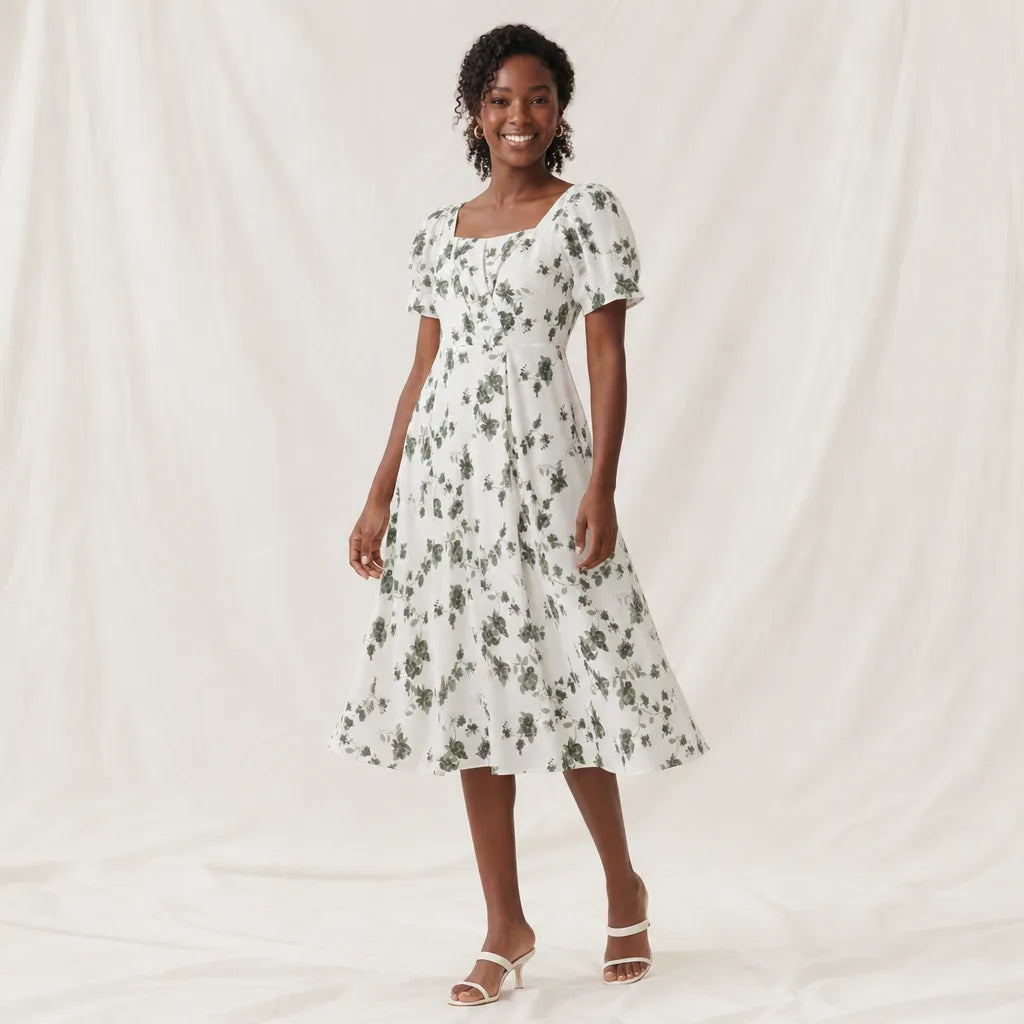 Women's Dark Green Floral Gorham Floral Chiffon Maxi Dress