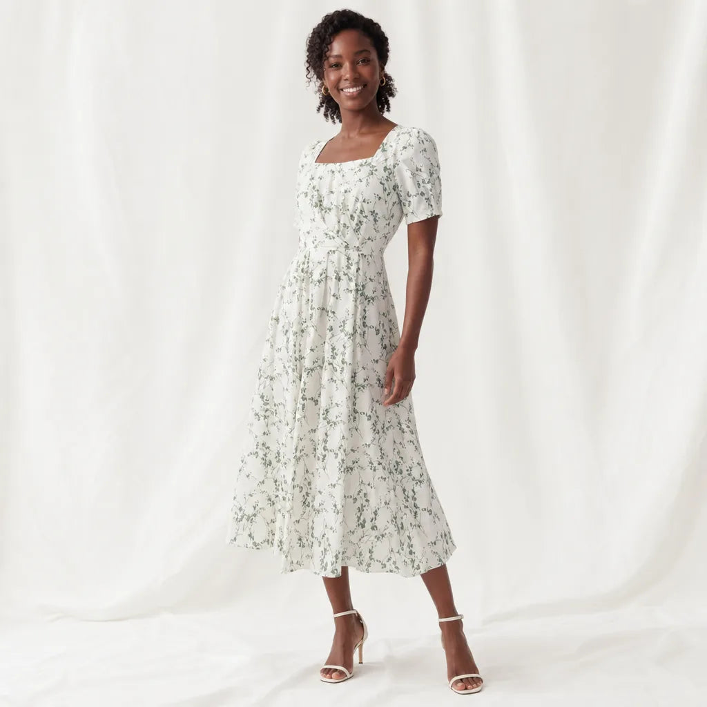 Women's Green Ditsy Floral Gorham Floral Chiffon Maxi Dress