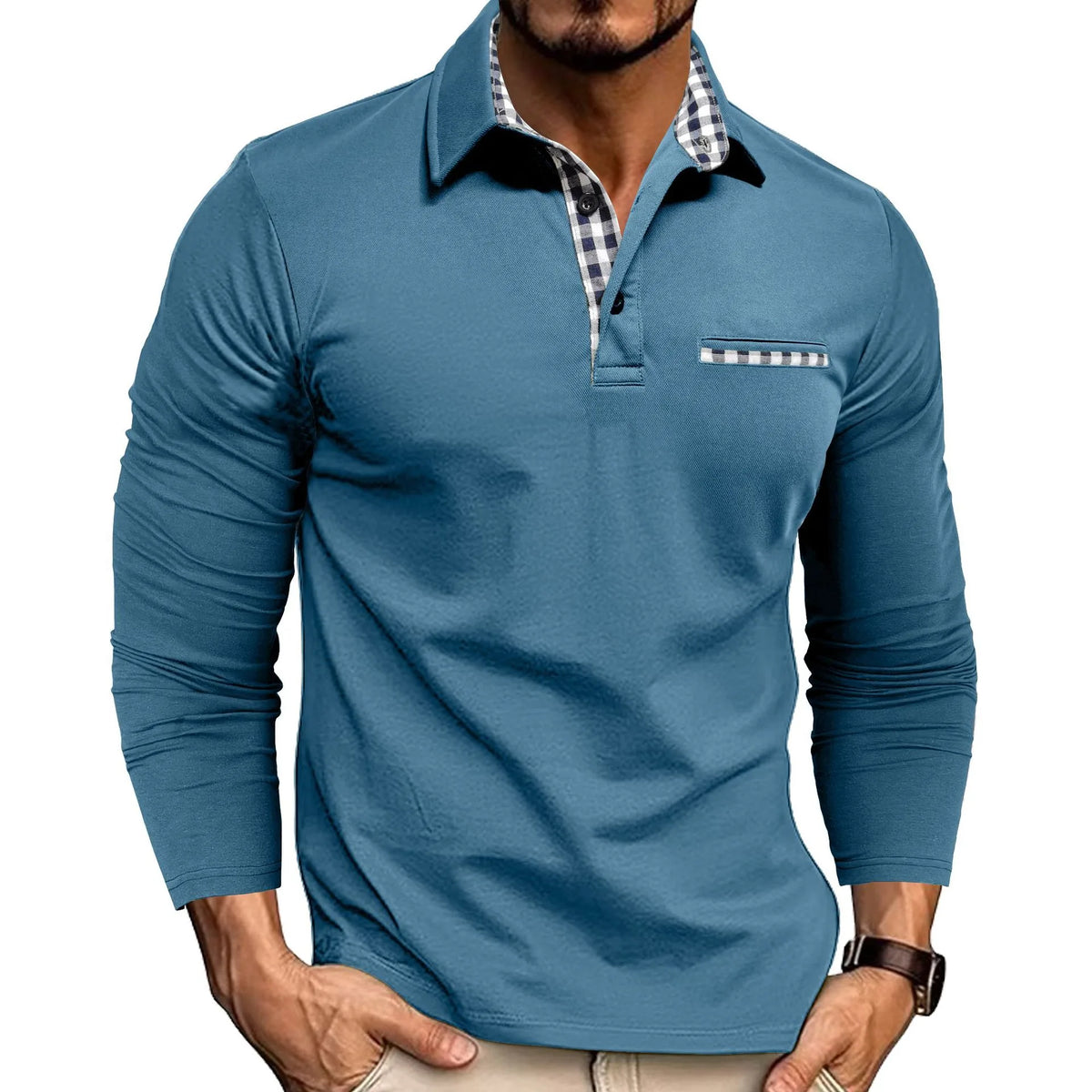 Geoffrey Long Sleeve Polo Shirt - Color:Light Blue;Size:XS