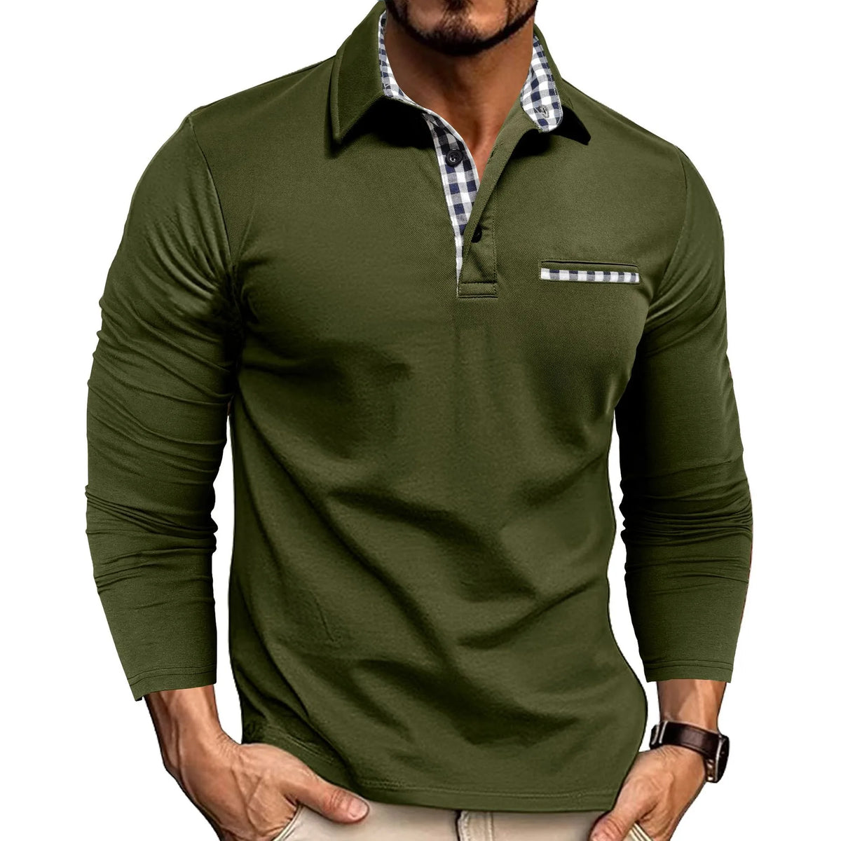 Geoffrey Long Sleeve Polo Shirt - Color:Olive Green;Size:XS
