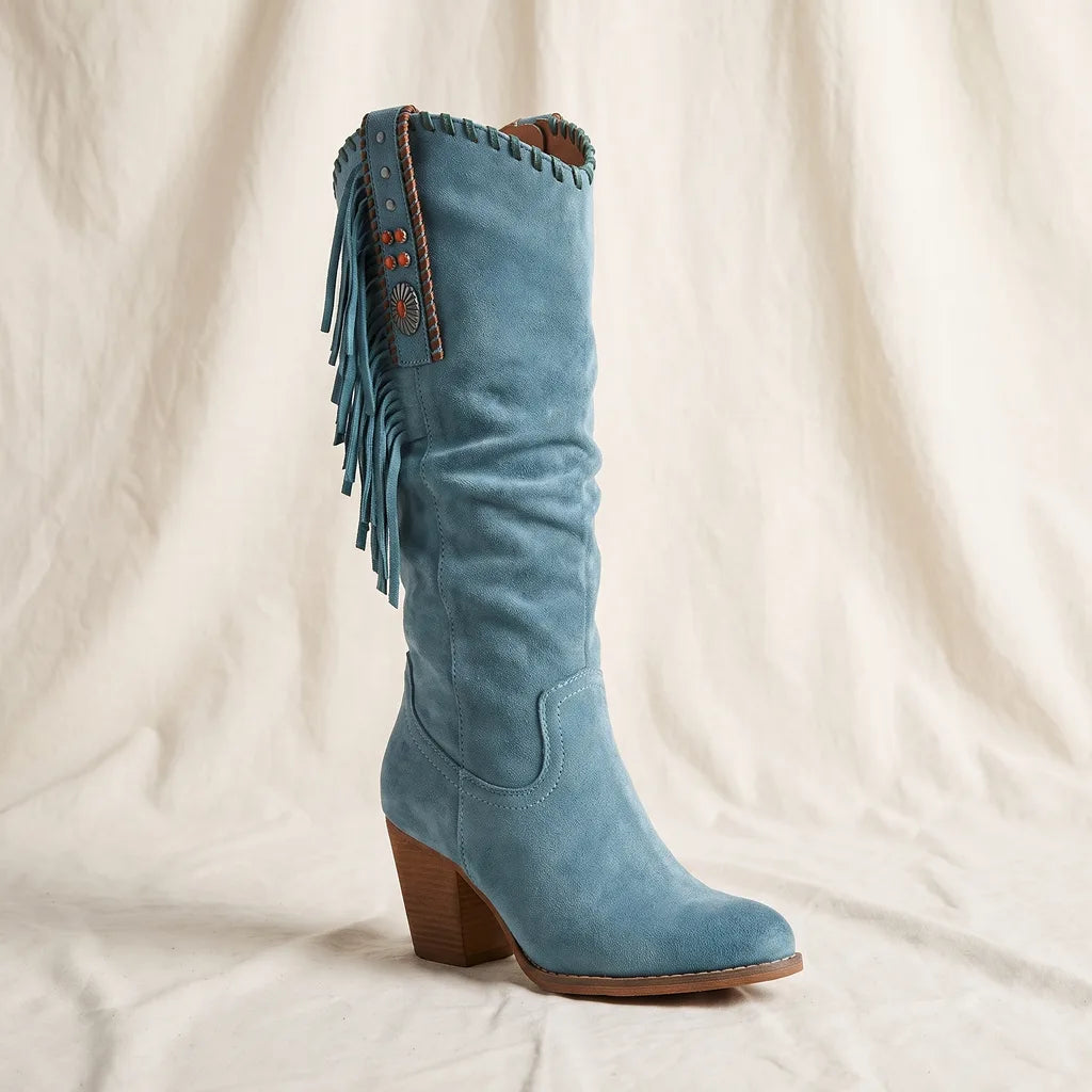 Women's Blue Whalen Fringe Tall Boots