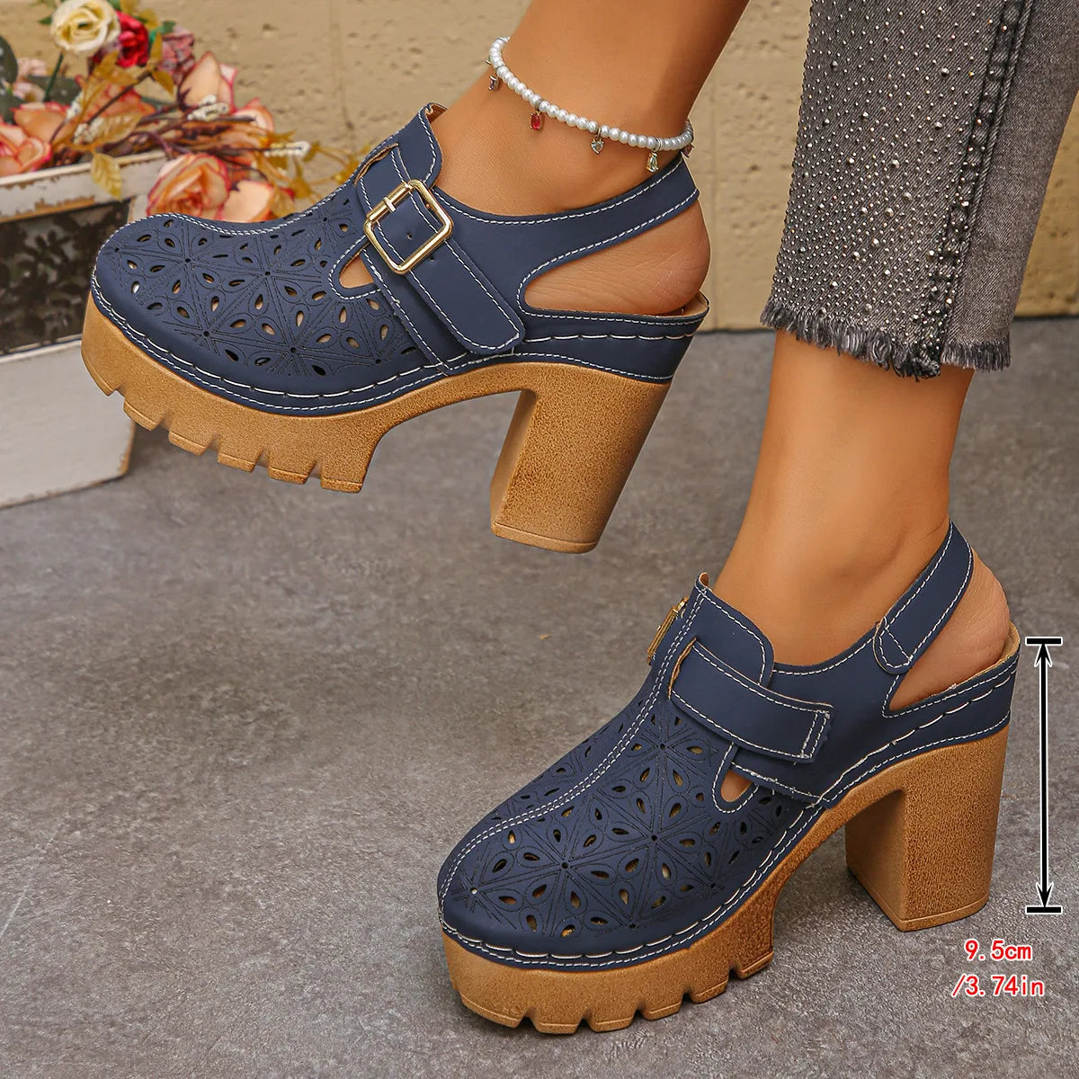 Georgiana | Women's Orthopedic Platform Clogs - Color:Navy Blue;Size:35