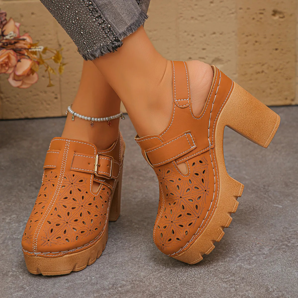 Georgiana | Women's Orthopedic Platform Clogs - Color:Orange;Size:35