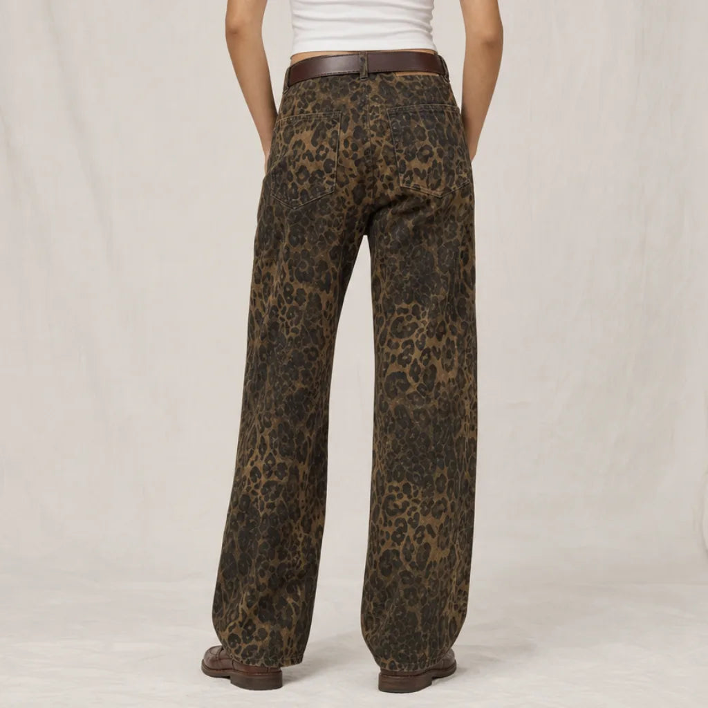 Women's Georgina Leopard Wide Leg Jeans