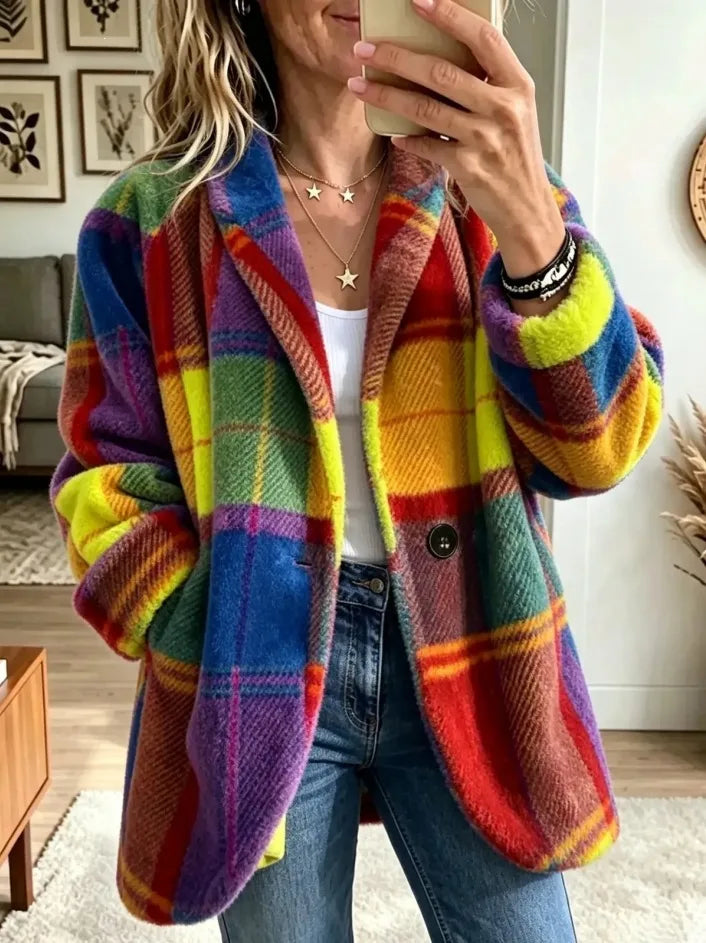 Gina | Women's Cozy Plaid Jacket  - Size:XS;Color:Sun