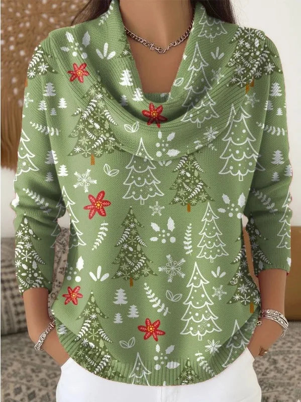 Grace | Women's Christmas Cowl Neck Jumper - Size:XS;Color:Green