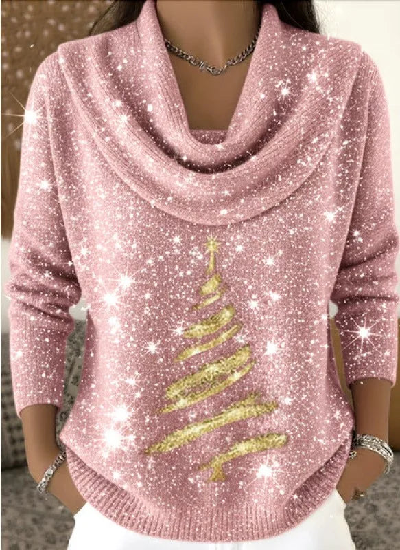 Grace | Women's Christmas Cowl Neck Jumper - Size:XS;Color:Pink