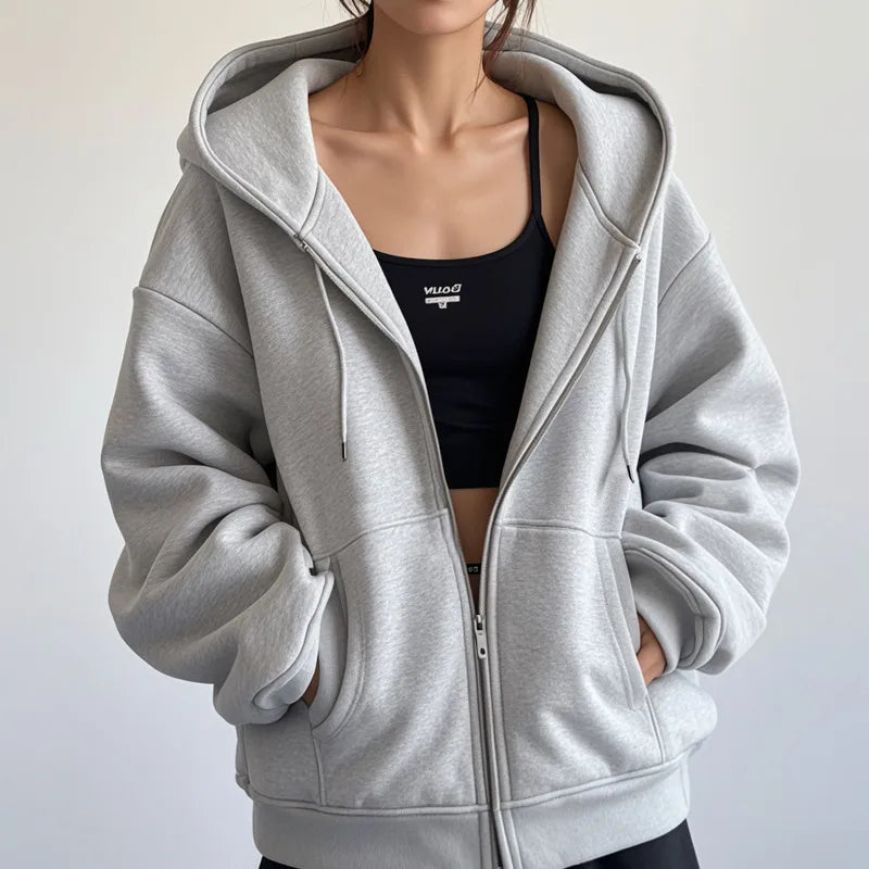 Grace | Women's Workout Hoodie - Color:Light Gray;Size:S