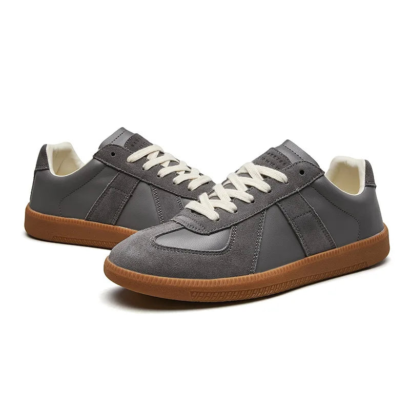 Granger | Men's Leather Lace-Up Trainers - Color:Gray;Size:38