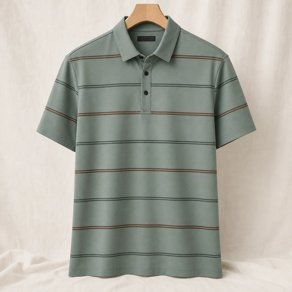 Brooks Striped Knit Polo Shirt - Color:Green;Size:S