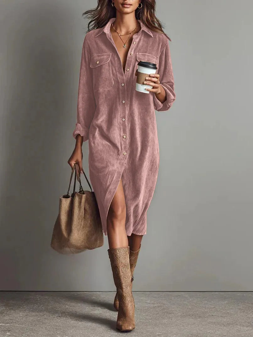 Gwen | Women's Corduroy Button-Front Shirt Dress  - Size:XS;Color:Blush