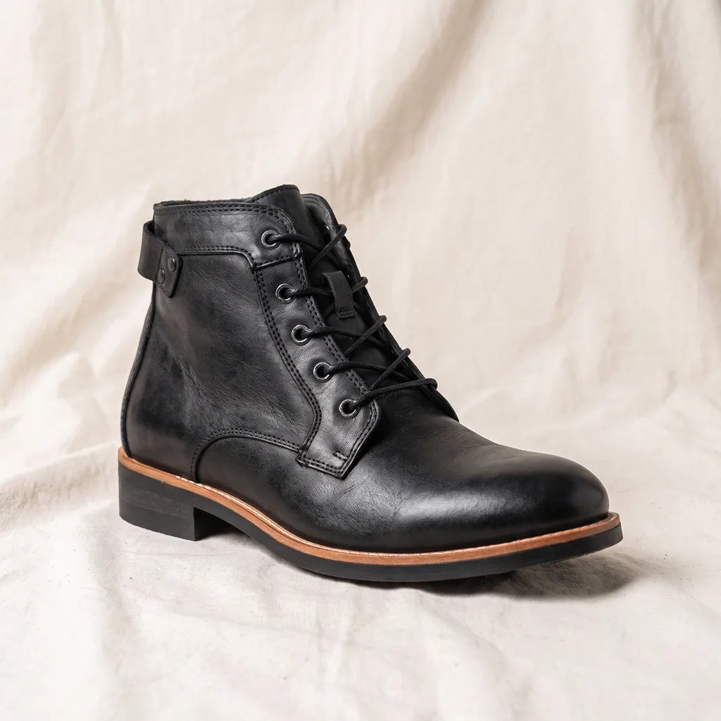 Men's Black Livingston Lace-Up Biker Boots