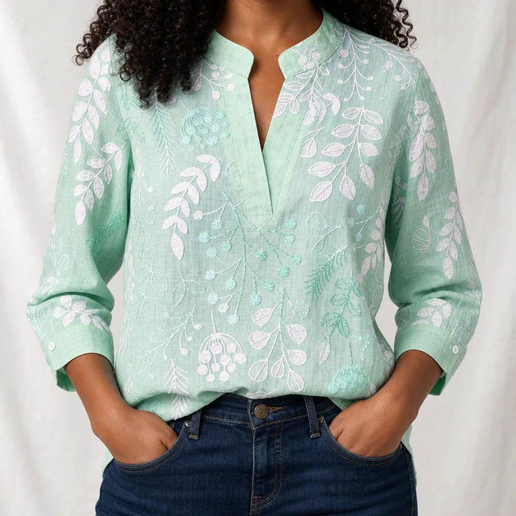Hannah | Women's Blouse - Color:Green;Size:XS