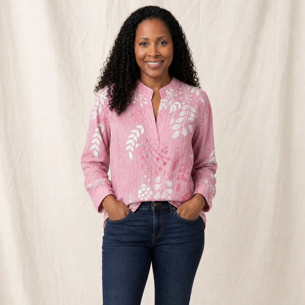 Women's Pink Cartwright Printed V Neck Blouse