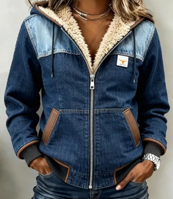 Hannah | Women's Sherpa Lined Denim Jacket - Size:XS;Color:Navy Blue