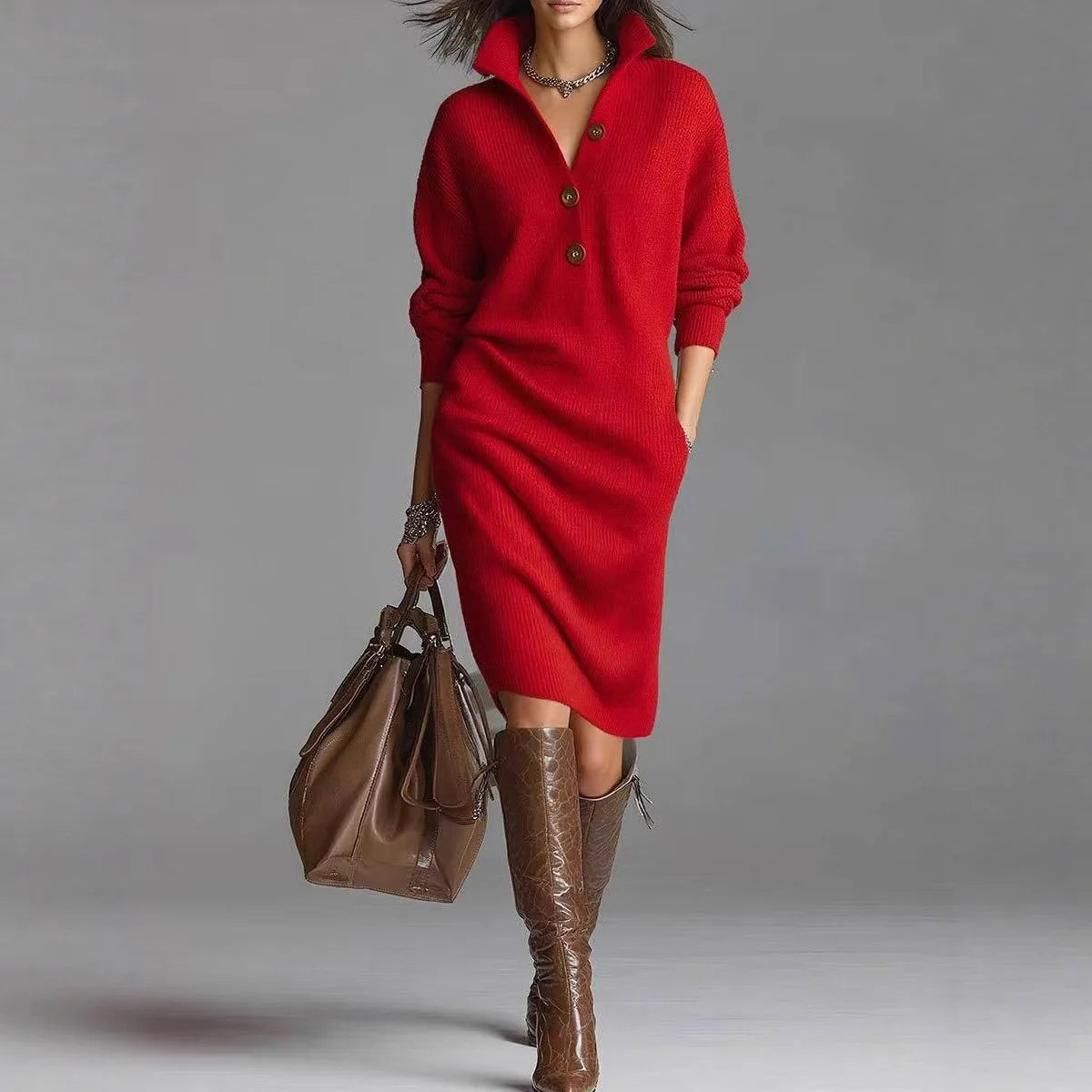 Haven | Women's Jumper Dress - Color:Red;Size:S