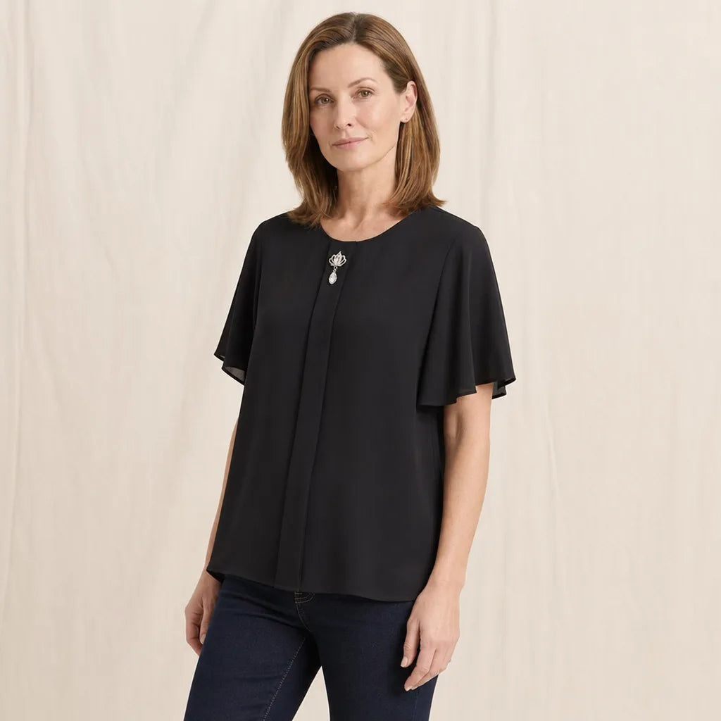 Women's Black Hayes Bell-Sleeve Blouse
