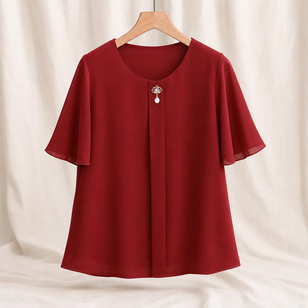 Hayes Bell-Sleeve Blouse - Color:Burgundy;Size:2XL Bust 102 cm