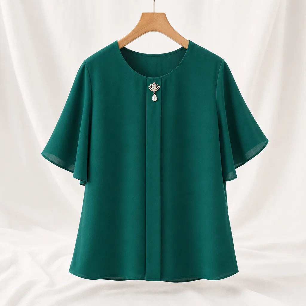 Hayes Bell-Sleeve Blouse - Color:Dark Green;Size:2XL Bust 102 cm