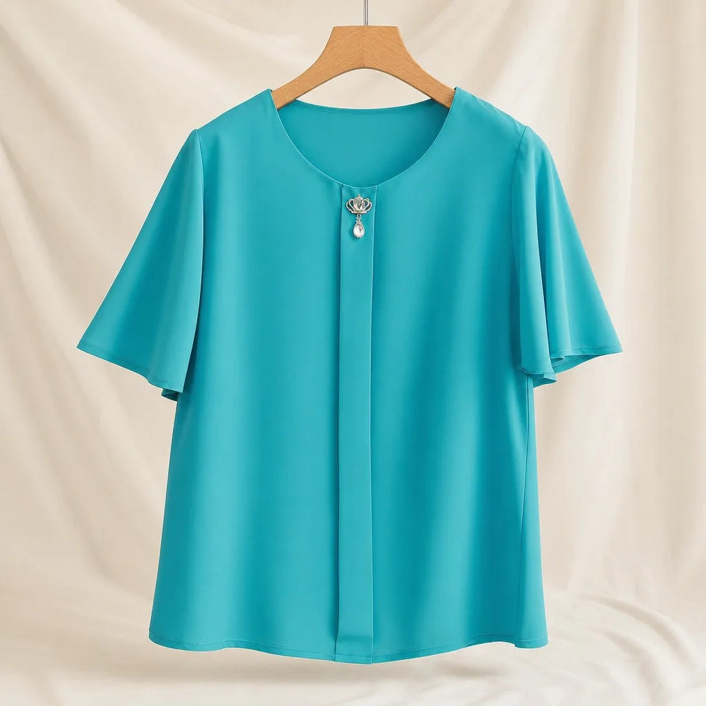 Hayes Bell-Sleeve Blouse - Color:Peacock Blue;Size:2XL Bust 102 cm