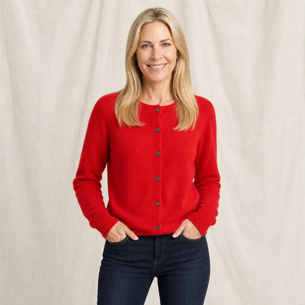 Women's Red Hugh Wool Knit Cardigan
