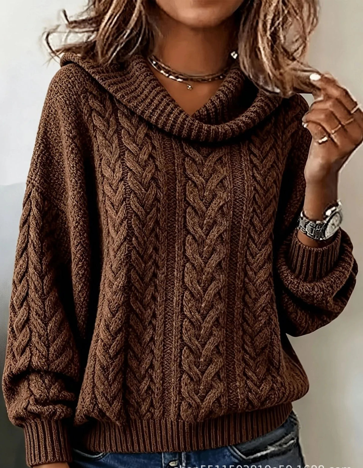 Hazel | Women's Cable-Knitted Jumper  - Color:Brown;Size:XS